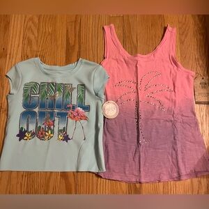 Piper Girls Chill Out Tee & Route 66 Ombre Tank w:Rhinestone Palm Tree -S (6/6X)